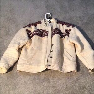 Free People Cream quilted cotton Jacket with Purple embroidery